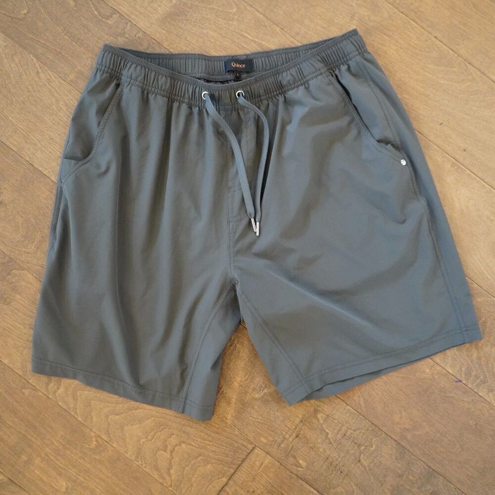 Quince Shorts Mens Large Gray Lined‎ Performance Athletic Elastic Waist EUC